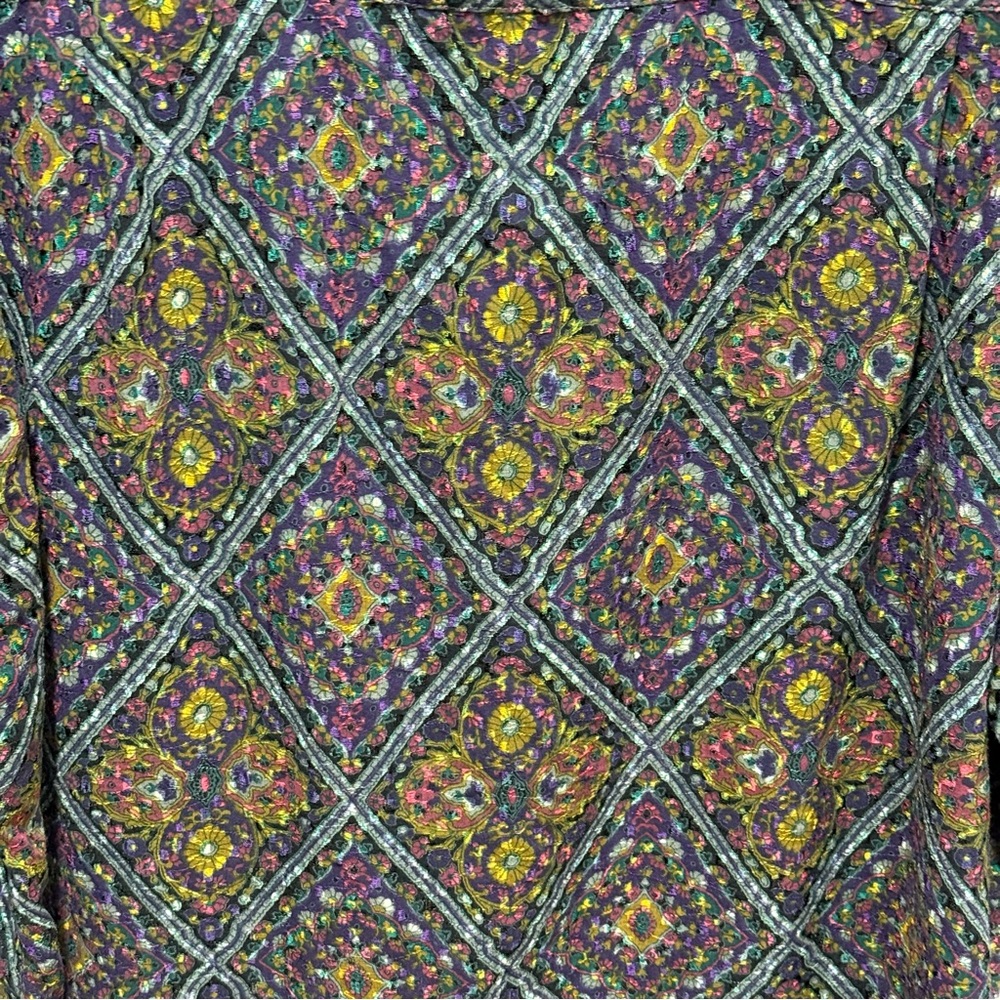 LaGebi Vintage Geometric Tapestry Print Button Up Shirt M Retro Festival Atrsy - Picture 10 of 11